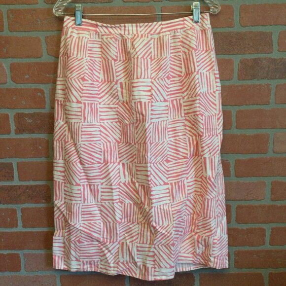 Vintage Maggy London Women's 2 pc. Top Skirt Set Pink Size 14 Linen Short Sleeve - Picture 6 of 11